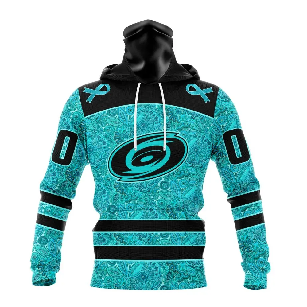 NHL Carolina Hurricanes Special Design Fight Ovarian Cancer St2201 Mask Hoodie