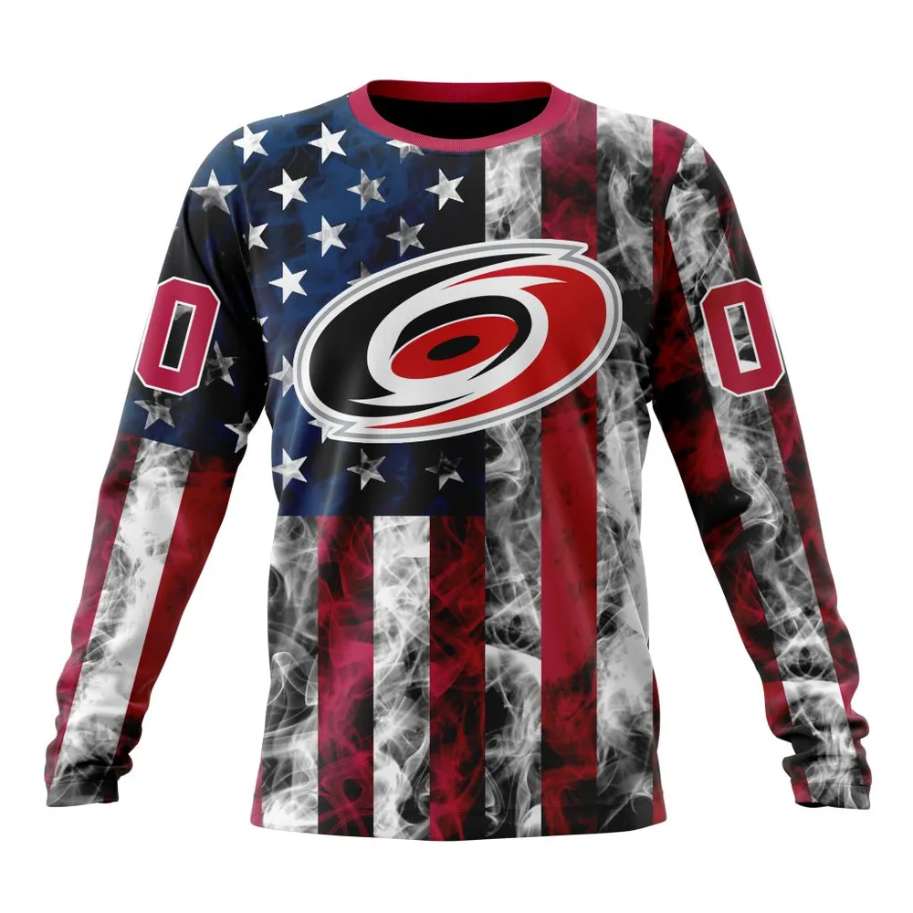 NHL Carolina Hurricanes Special Design For Independence Day The Fourth Of July St2401 Long Sleeved Sweatshirt 