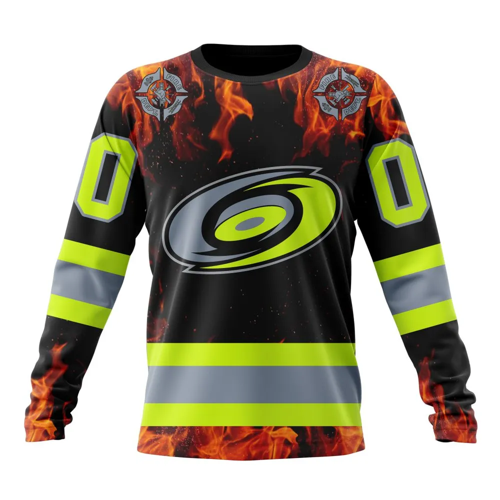 NHL Carolina Hurricanes Special Design Honoring Firefighters St2401 Long Sleeved Sweatshirt 