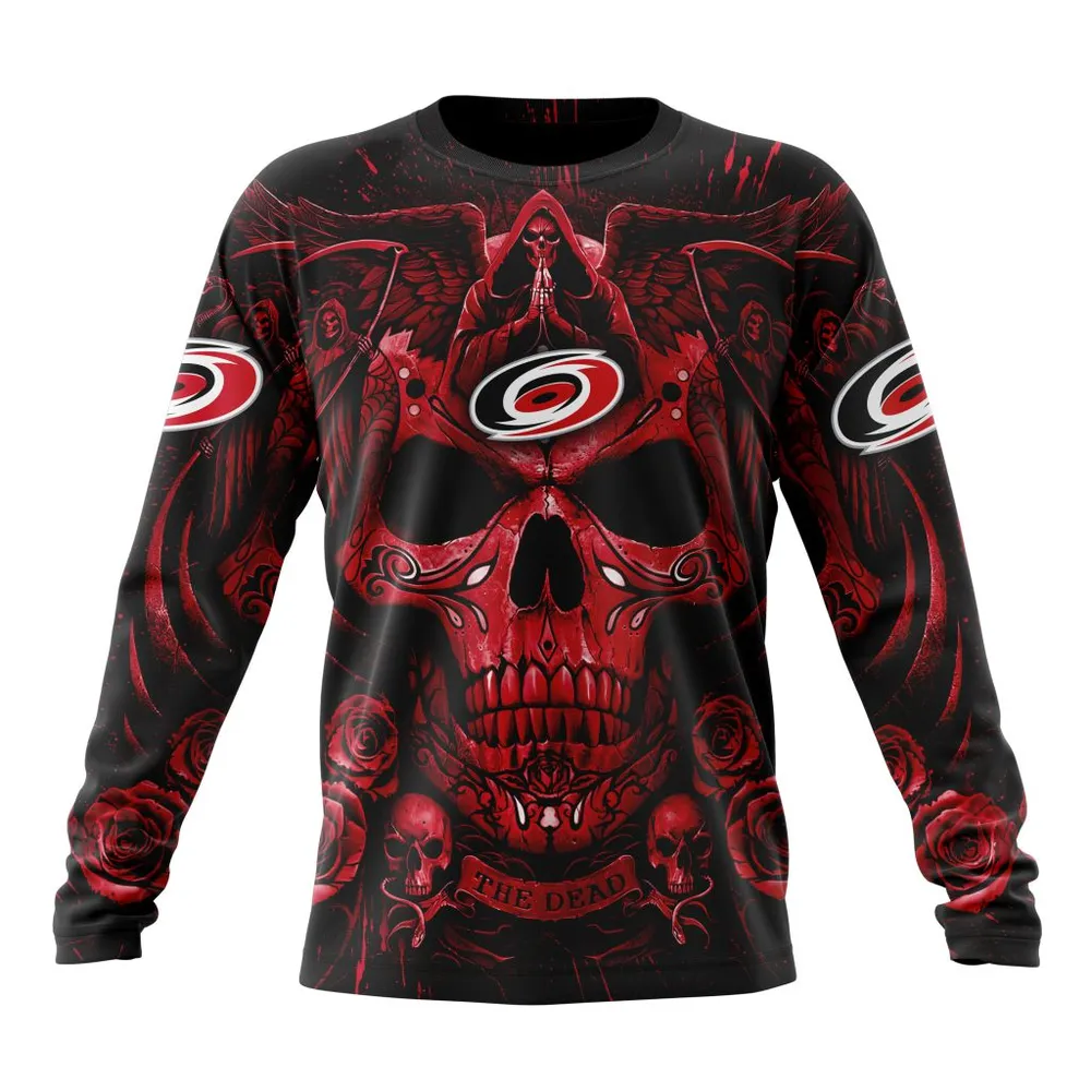 NHL Carolina Hurricanes Special Design With Skull Art St2203 Long Sleeved Sweatshirt 