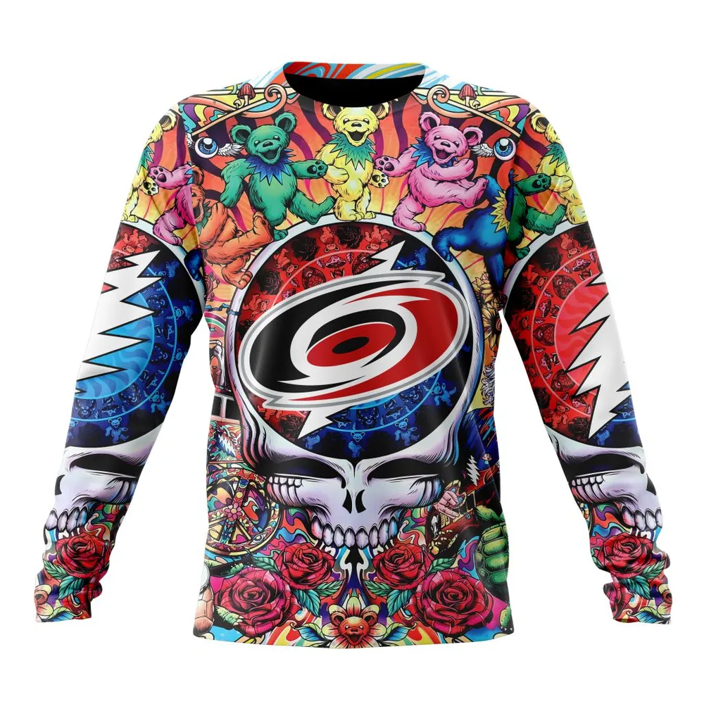 NHL Carolina Hurricanes Special Grateful Dead Design St2304 Long Sleeved Sweatshirt 