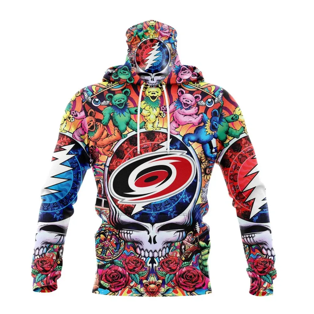 NHL Carolina Hurricanes Special Grateful Dead Design St2304 Mask Hoodie