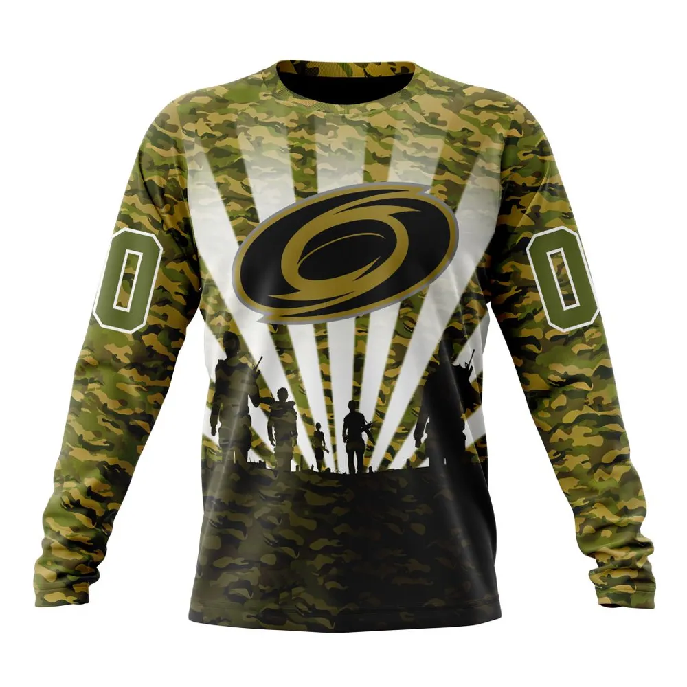 NHL Carolina Hurricanes Special Military Camo Kits For Veterans Day And Rememberance Day St2201 Long Sleeved Sweatshirt 