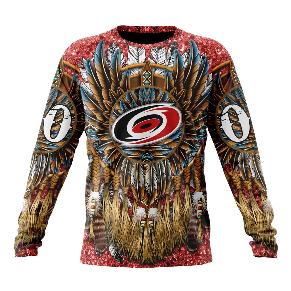 NHL Carolina Hurricanes Special Native Costume Design St2201 Long Sleeved Sweatshirt 