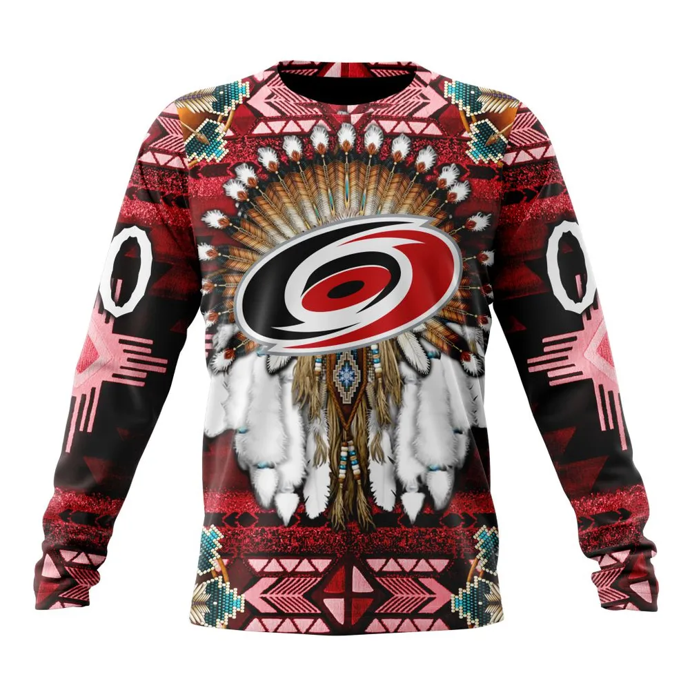 NHL Carolina Hurricanes Special Native Costume Design St2202 Long Sleeved Sweatshirt 