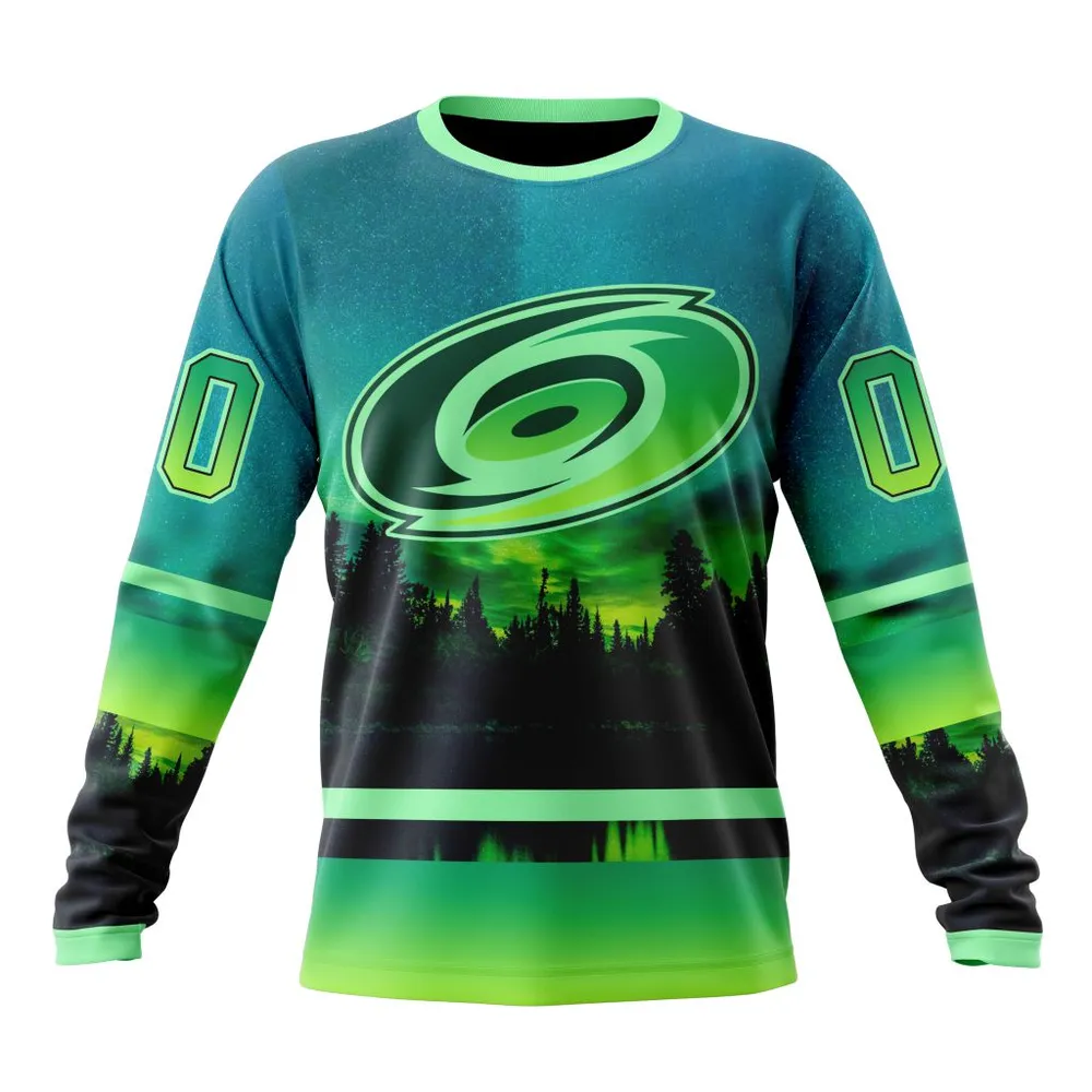 NHL Carolina Hurricanes Special Northern Lights Design St2302 Long Sleeved Sweatshirt 