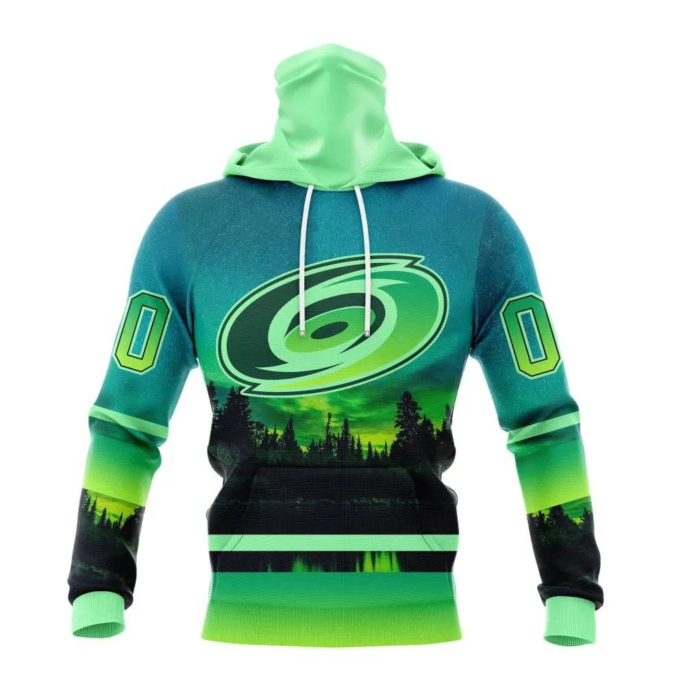 NHL Carolina Hurricanes Special Northern Lights Design St2302 Mask Hoodie