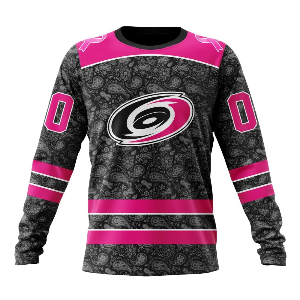 NHL Carolina Hurricanes Special Pink In The Rink Fight Breast Cancer St2301 Long Sleeved Sweatshirt 