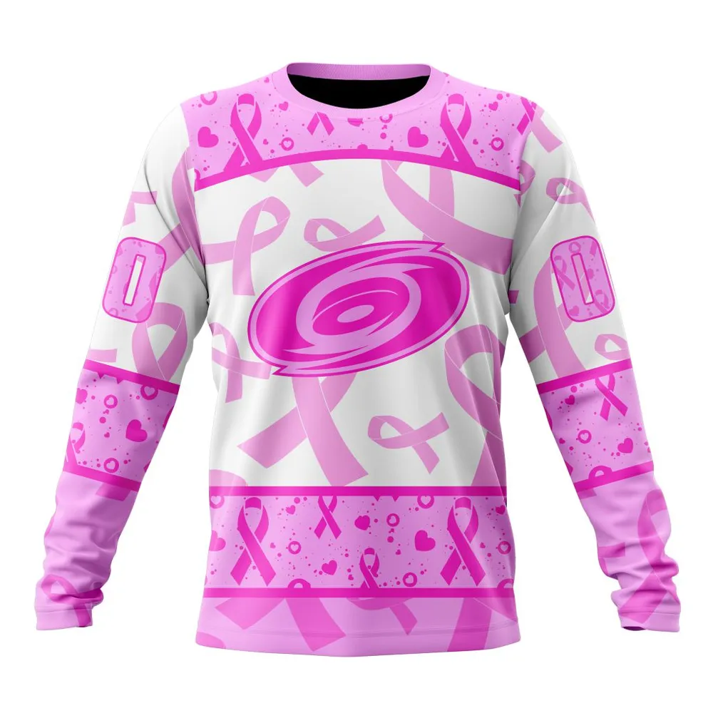 NHL Carolina Hurricanes Special Pink October Breast Cancer Awareness Month St2302 Long Sleeved Sweatshirt 