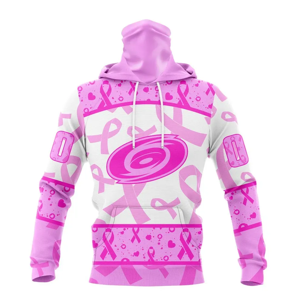 NHL Carolina Hurricanes Special Pink October Breast Cancer Awareness Month St2302 Mask Hoodie