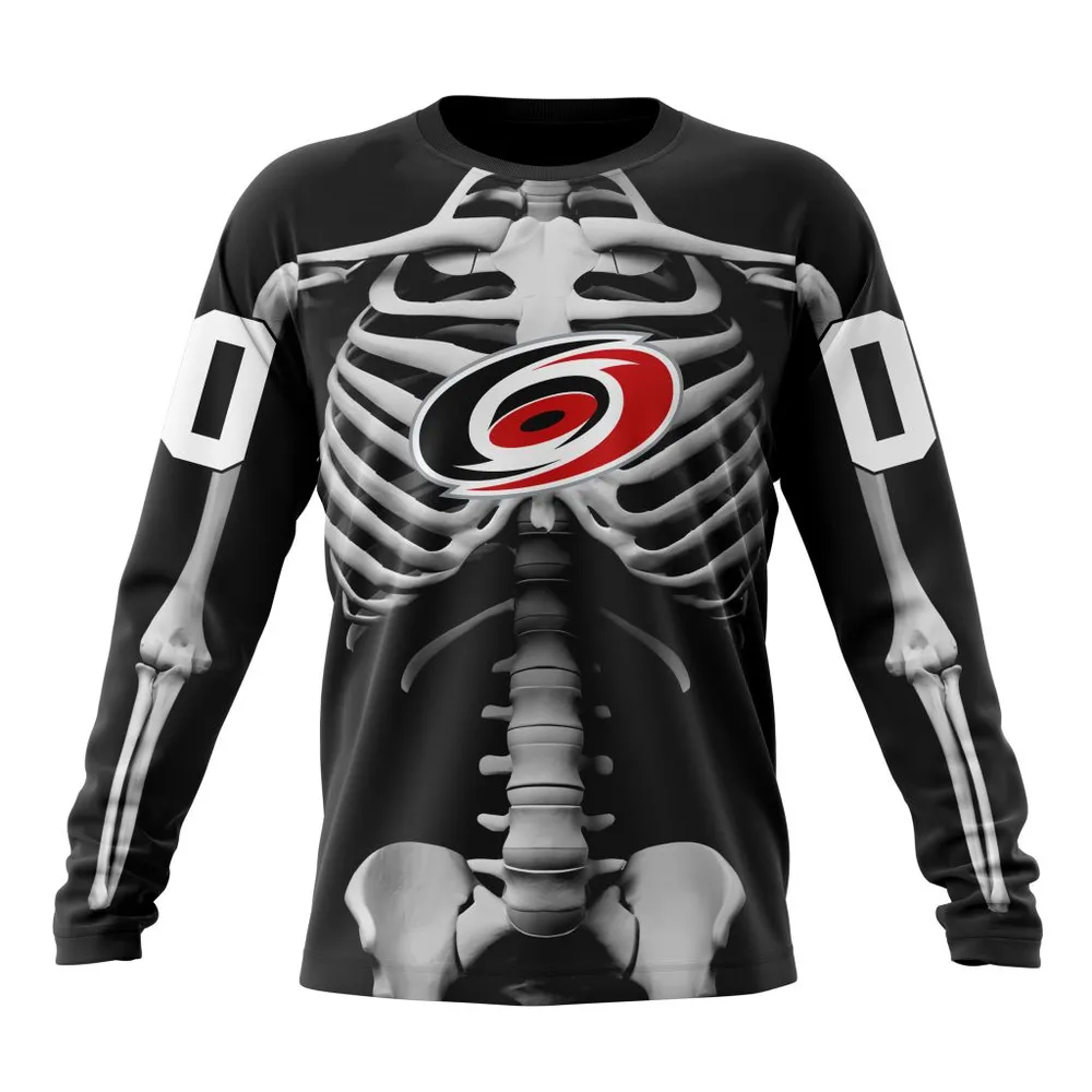 NHL Carolina Hurricanes Special Skeleton Costume For Halloween St2301 Long Sleeved Sweatshirt 