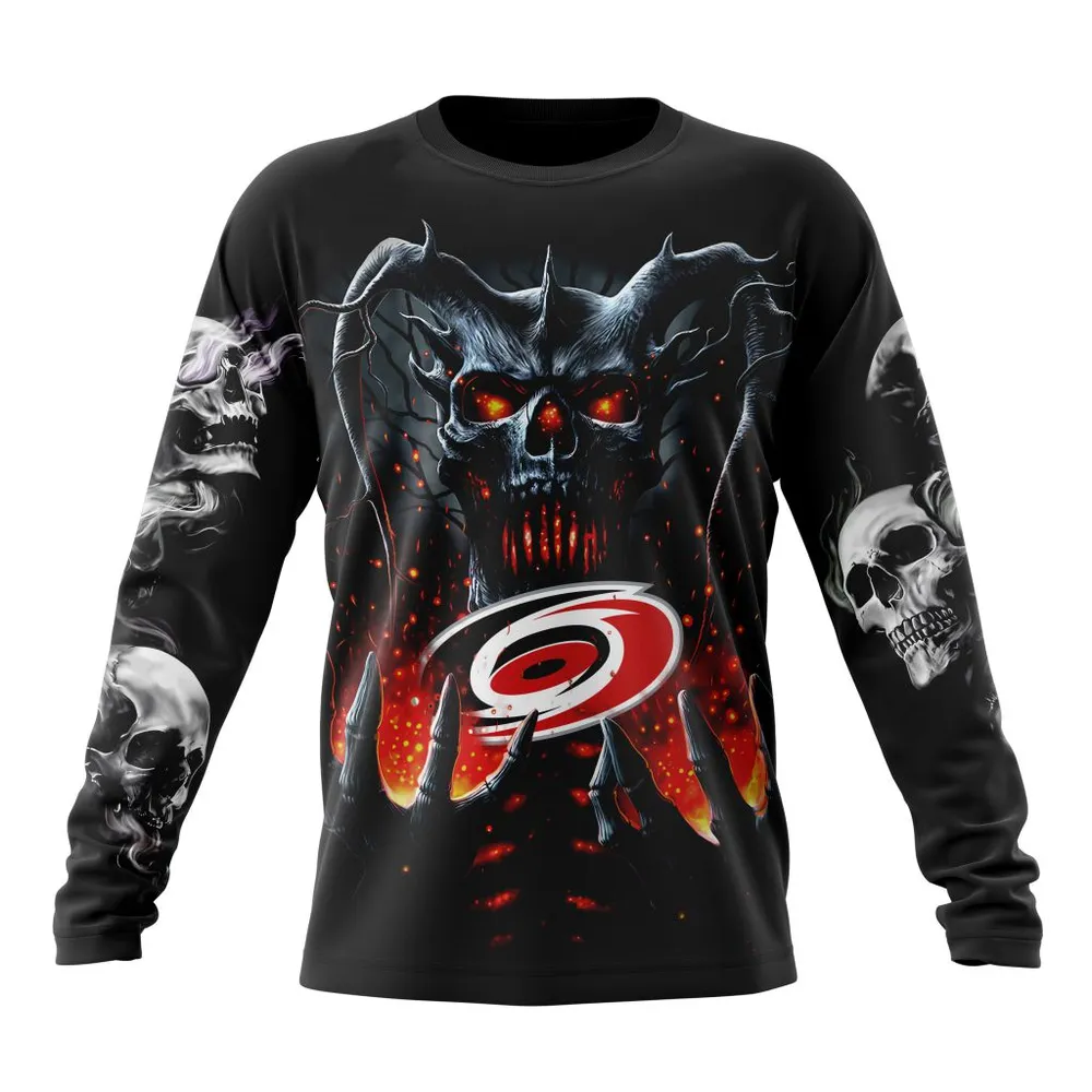 NHL Carolina Hurricanes Special Skull Art Design St2301 Long Sleeved Sweatshirt 