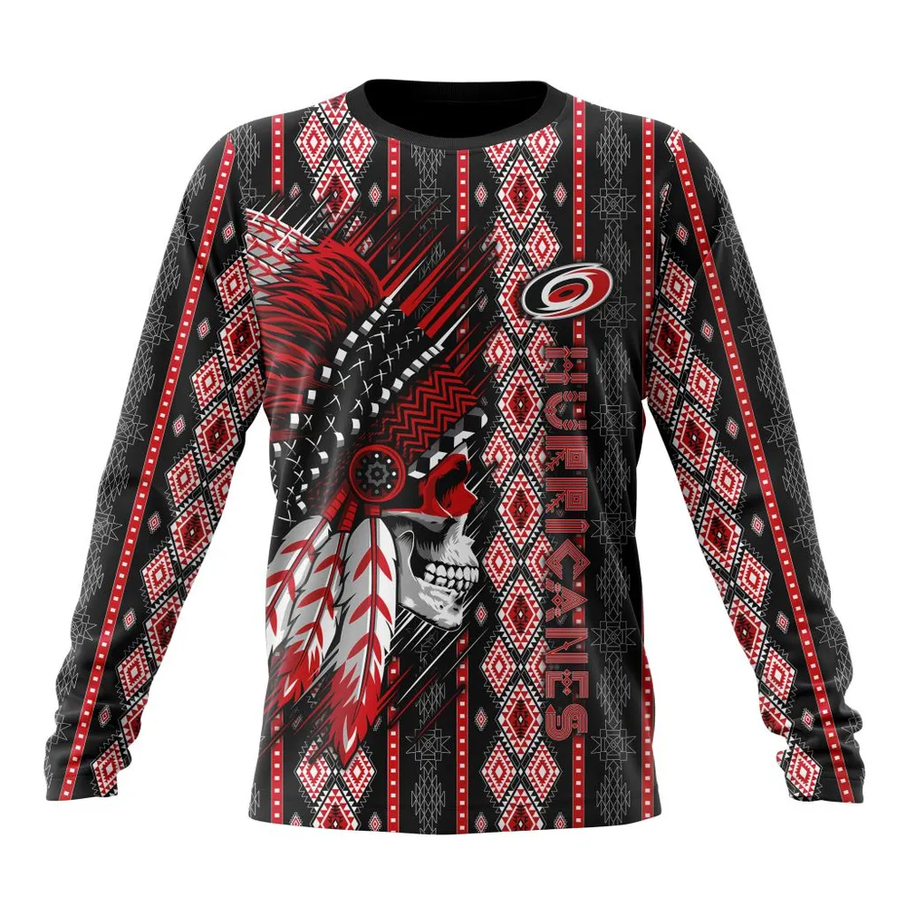 NHL Carolina Hurricanes Special Skull Native Design St2301 Long Sleeved Sweatshirt 