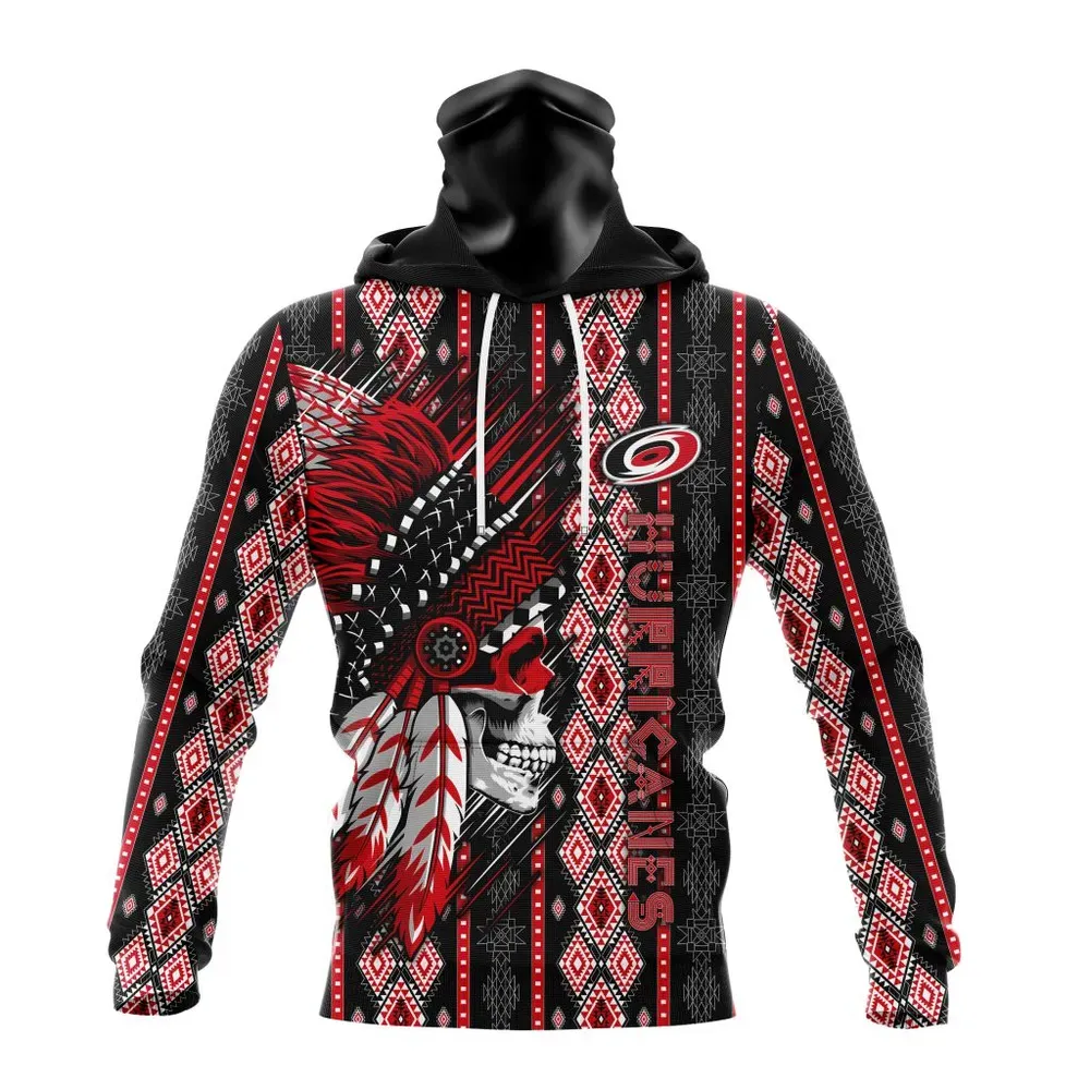 NHL Carolina Hurricanes Special Skull Native Design St2301 Mask Hoodie