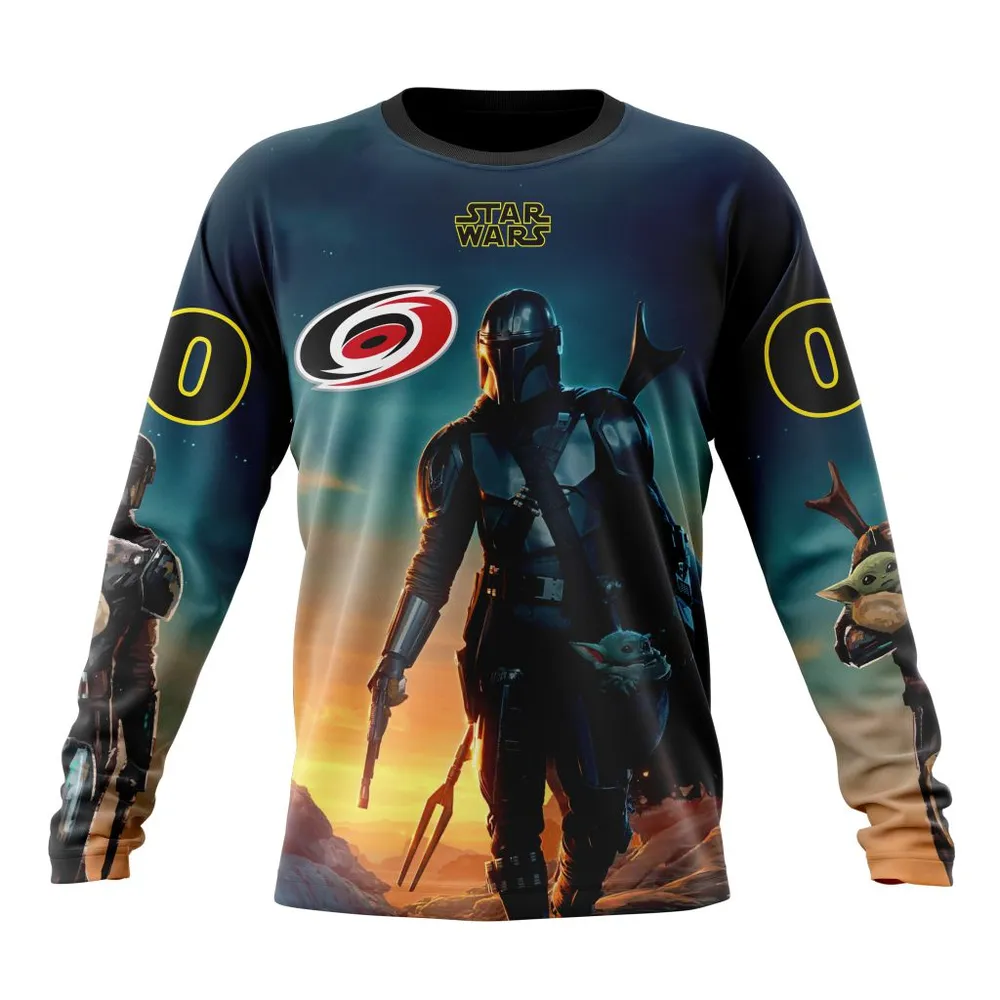 NHL Carolina Hurricanes Special Star Wars The Mandalorian Design St2401 Long Sleeved Sweatshirt 