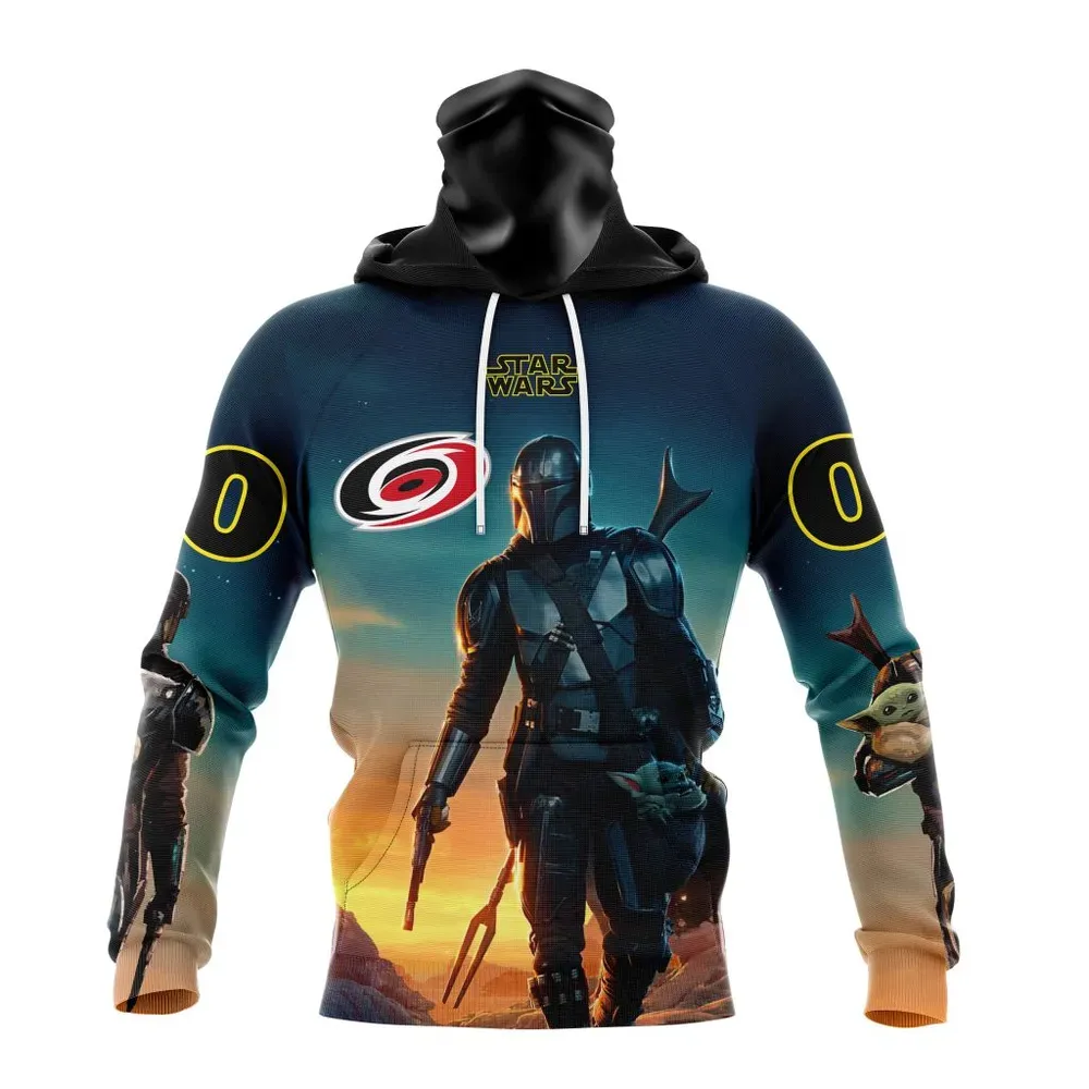 NHL Carolina Hurricanes Special Star Wars The Mandalorian Design St2401 Mask Hoodie