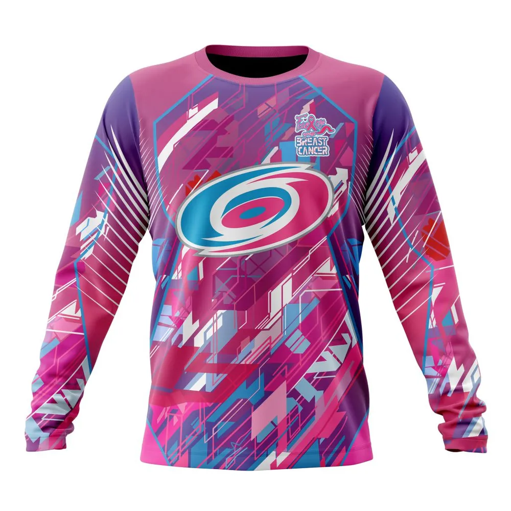 NHL Carolina Hurricanes | Specialized Design I Pink I Can! Fearless Again Breast Cancer Long Sleeved Sweatshirt 