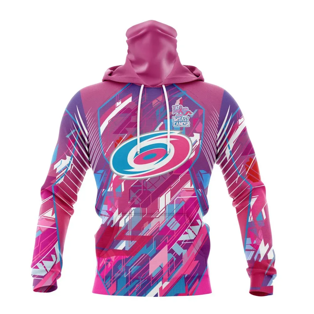 NHL Carolina Hurricanes | Specialized Design I Pink I Can! Fearless Again Breast Cancer Mask Hoodie