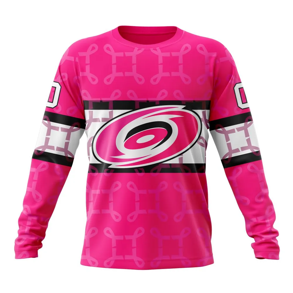 NHL Carolina Hurricanes | Specialized Design I Pink I Can! In October We Wear Pink Breast Cancer Long Sleeved Sweatshirt 