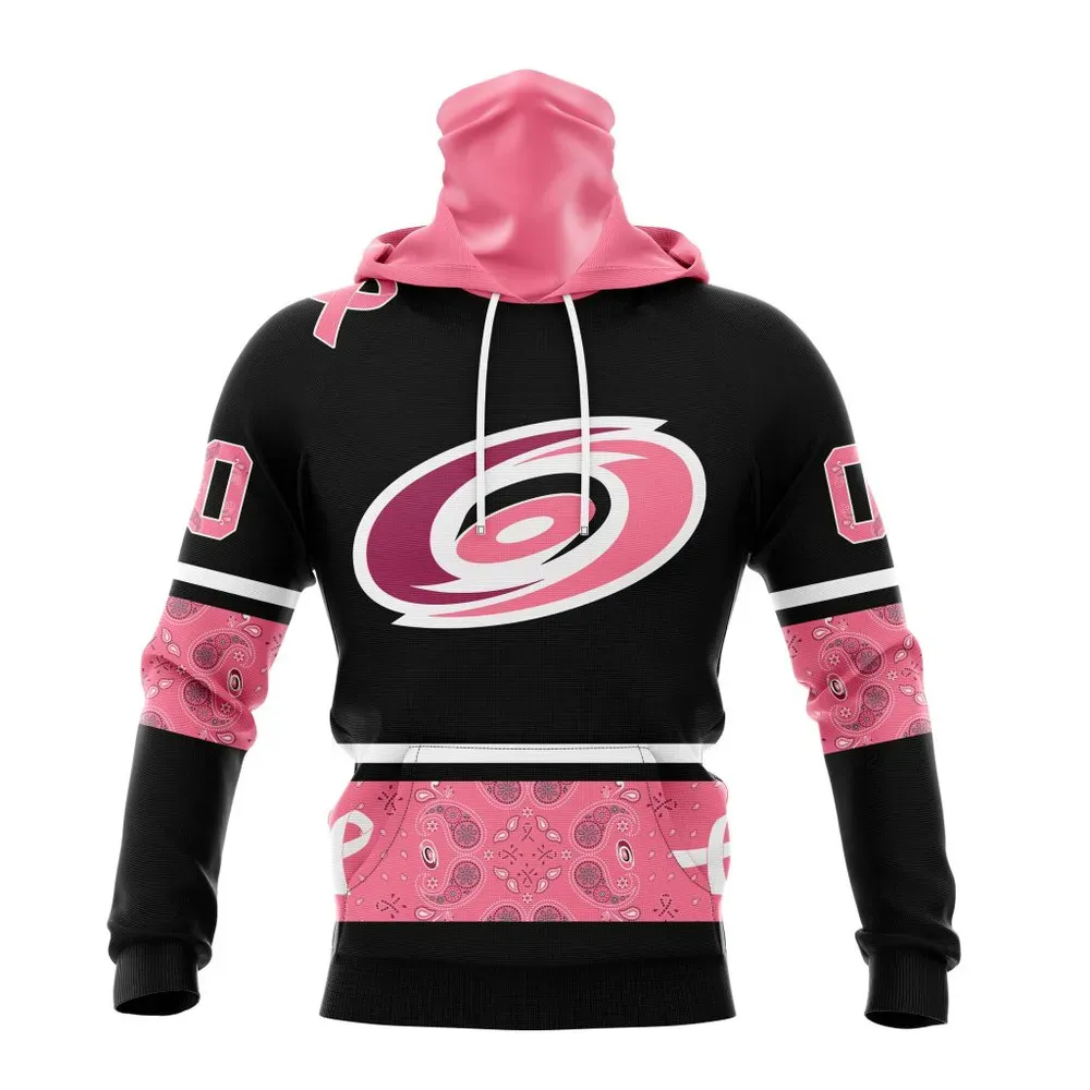 NHL Carolina Hurricanes | Specialized Design In Classic Style With Paisley! In October We Wear Pink Breast Cancer Mask Hoodie