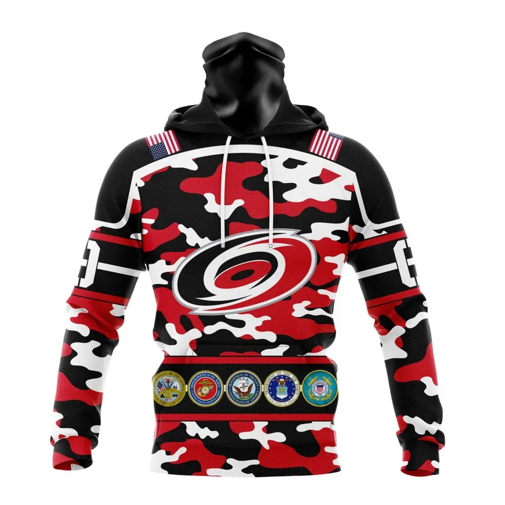 NHL Carolina Hurricanes | Specialized Design Wih Camo Team Color And Military Force Logo Mask Hoodie