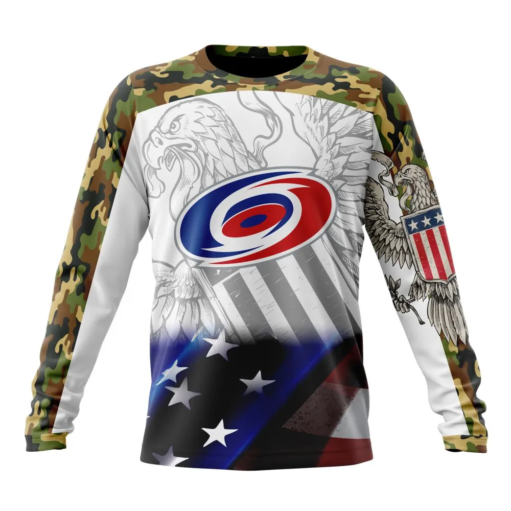 NHL Carolina Hurricanes | Specialized Design With Our America Flag And Our America Eagle Long Sleeved Sweatshirt 