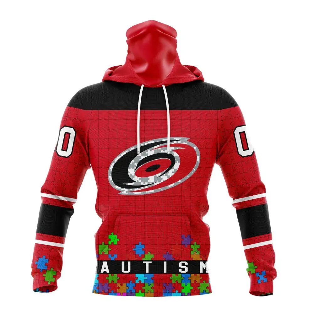 NHL Carolina Hurricanes | Specialized Unisex Kits Hockey Fights Against Autism Mask Hoodie