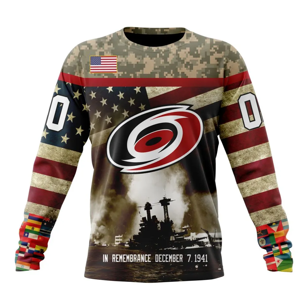 NHL Carolina Hurricanes | Specialized Unisex Kits Remember Pearl Harbor Long Sleeved Sweatshirt 