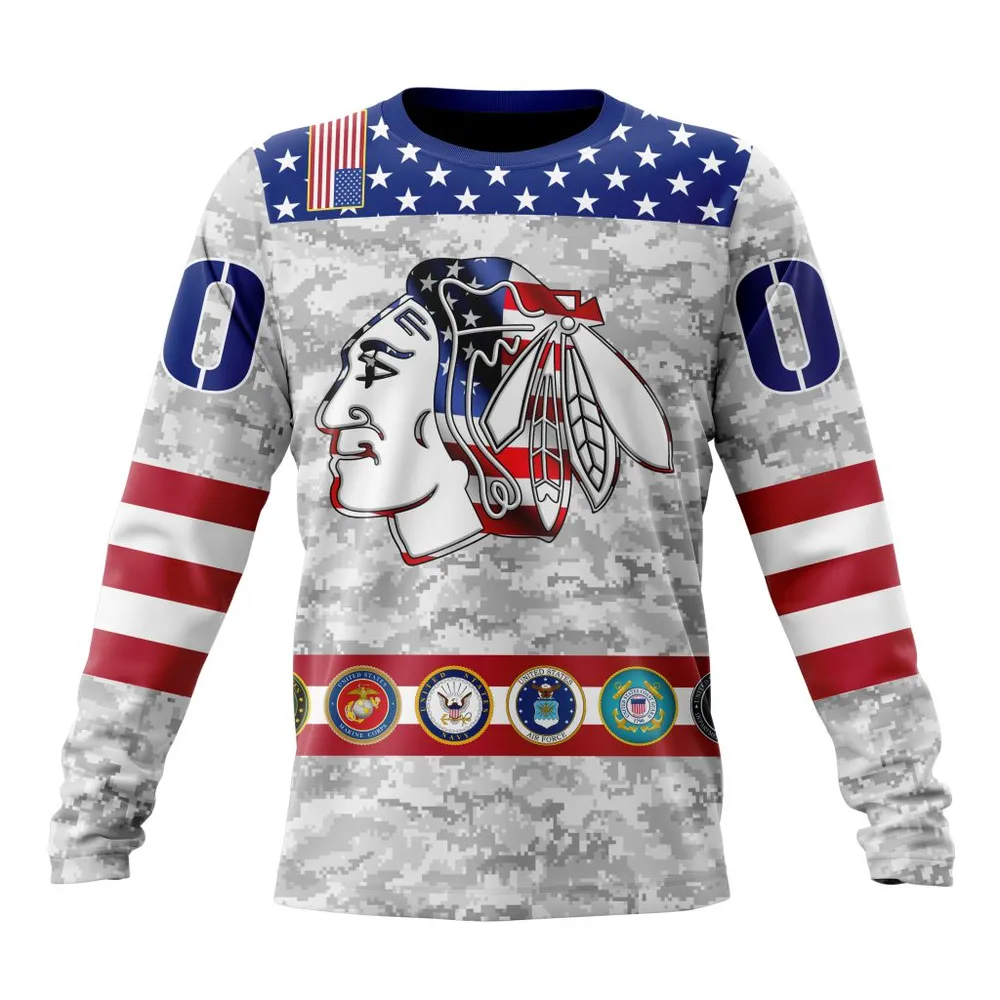 NHL Chicago Blackhawks Armed Forces Appreciation St2201 Long Sleeved Sweatshirt 