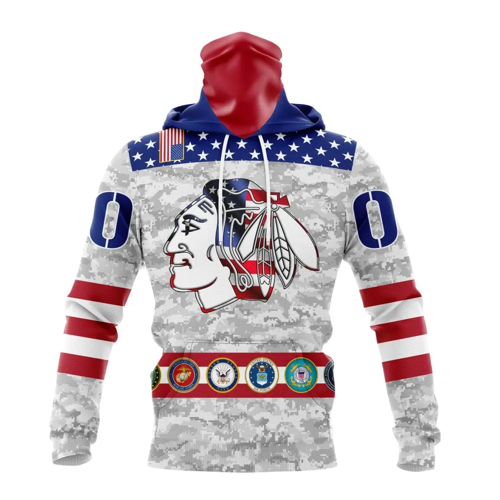 NHL Chicago Blackhawks Armed Forces Appreciation St2201 Mask Hoodie