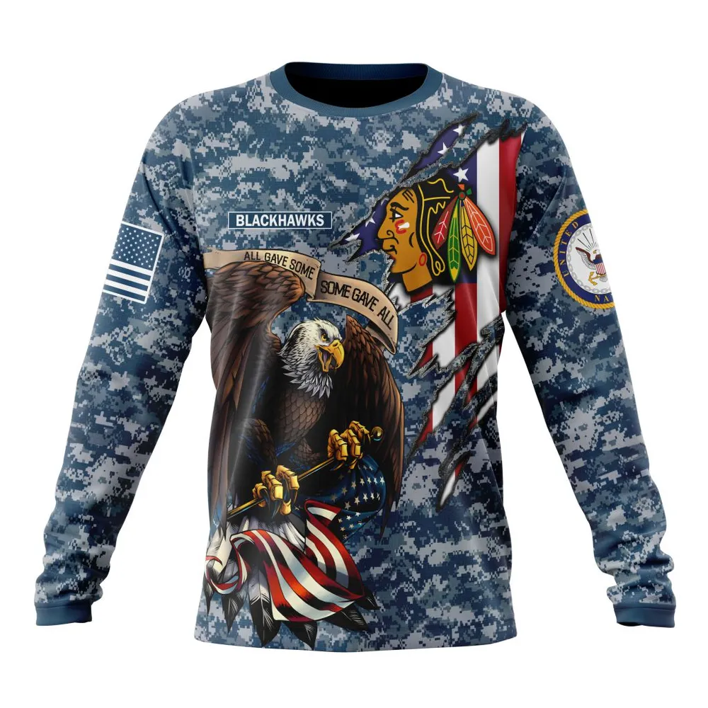 NHL Chicago Blackhawks Honor Us Navy Veterans St2202 Long Sleeved Sweatshirt 