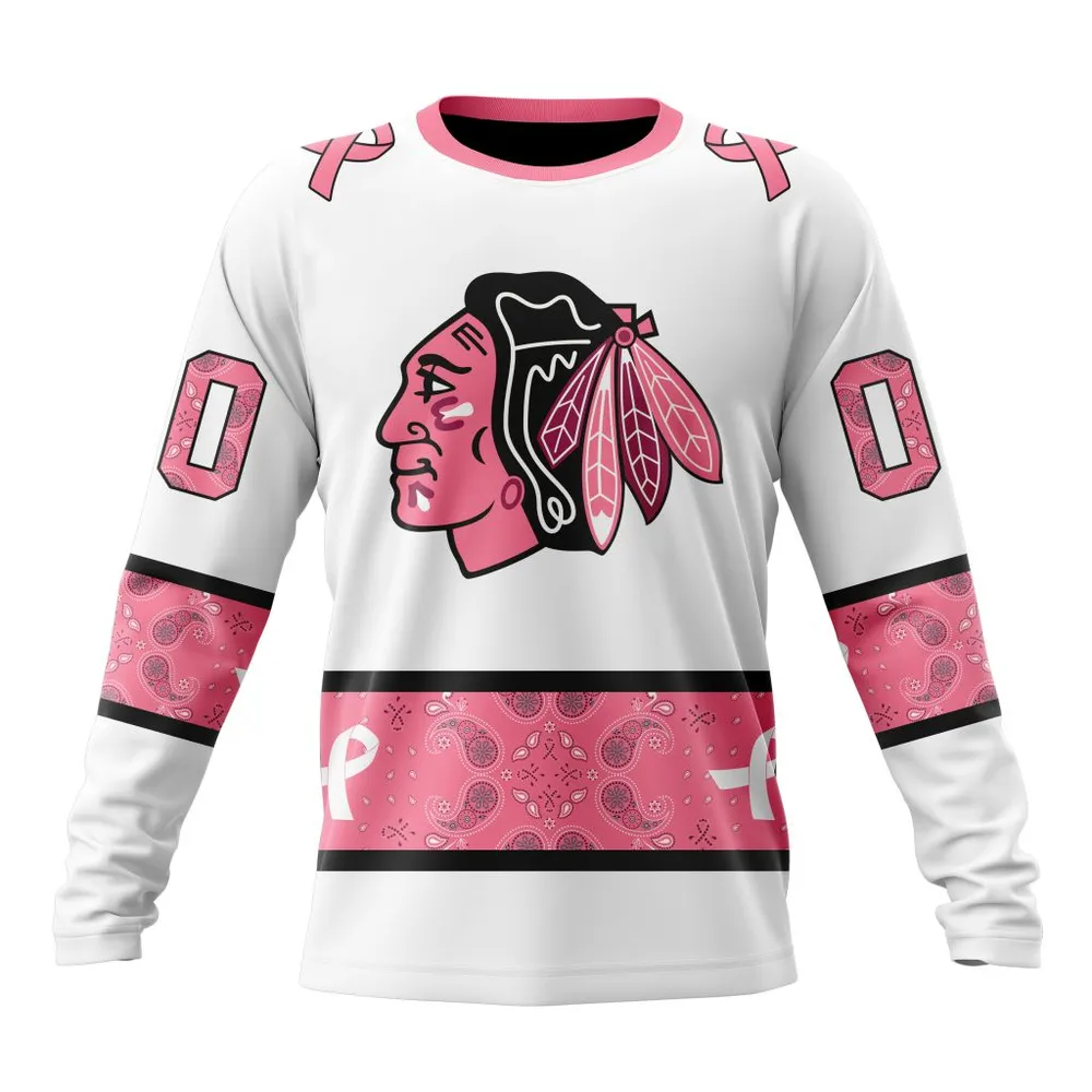 NHL Chicago Blackhawks In Classic Style With Paisley! In October We Wear Pink Breast Cancer Long Sleeved Sweatshirt 