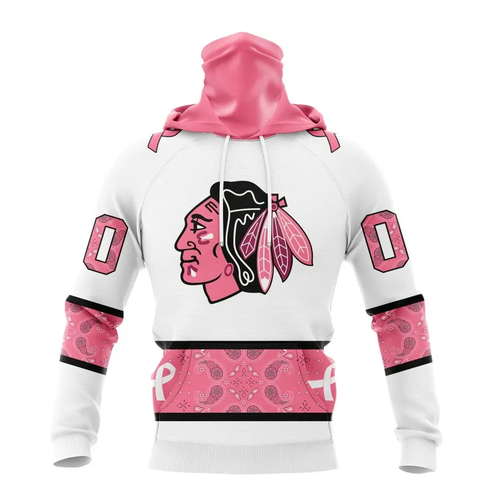 NHL Chicago Blackhawks In Classic Style With Paisley! In October We Wear Pink Breast Cancer Mask Hoodie