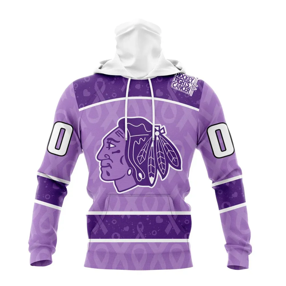 NHL Chicago Blackhawks New Lavender Hockey Fight Cancer St2301 Mask Hoodie