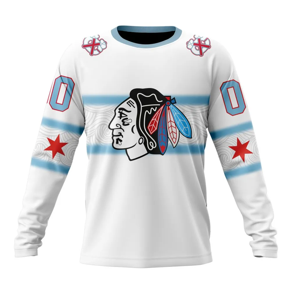 NHL Chicago Blackhawks Personalize Gradient Series Concept St2301 Long Sleeved Sweatshirt 