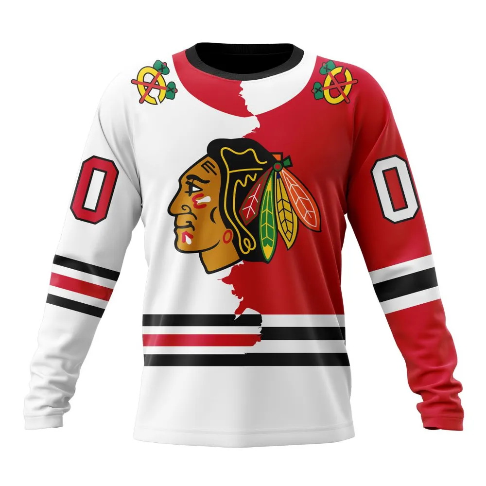 NHL Chicago Blackhawks Personalize Home Mix Away Kits Long Sleeved Sweatshirt 