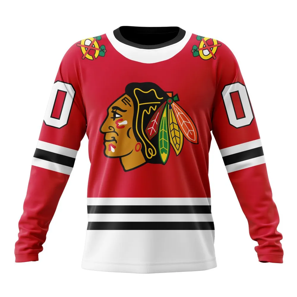 NHL Chicago Blackhawks Personalized Home Kits Long Sleeved Sweatshirt 