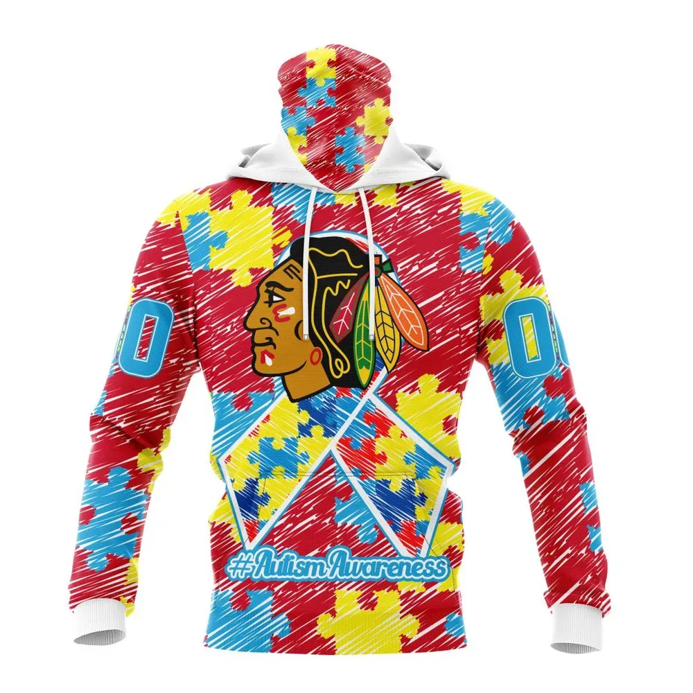 NHL Chicago Blackhawks Special Autism Awareness Design St2201 Mask Hoodie