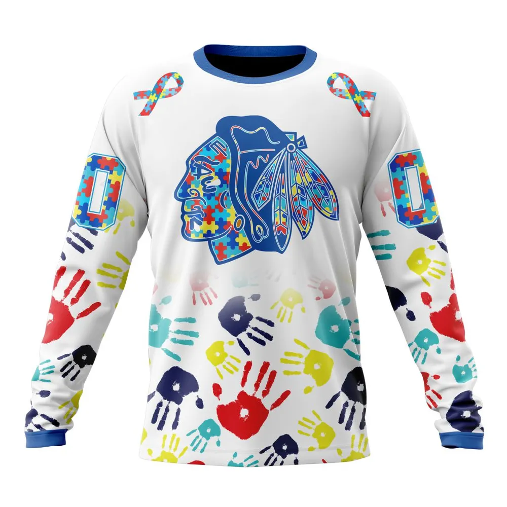 NHL Chicago Blackhawks Special Autism Awareness Design St2203 Long Sleeved Sweatshirt 