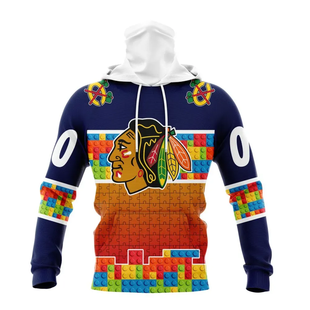 NHL Chicago Blackhawks Special Autism Awareness Design V2301 Mask Hoodie