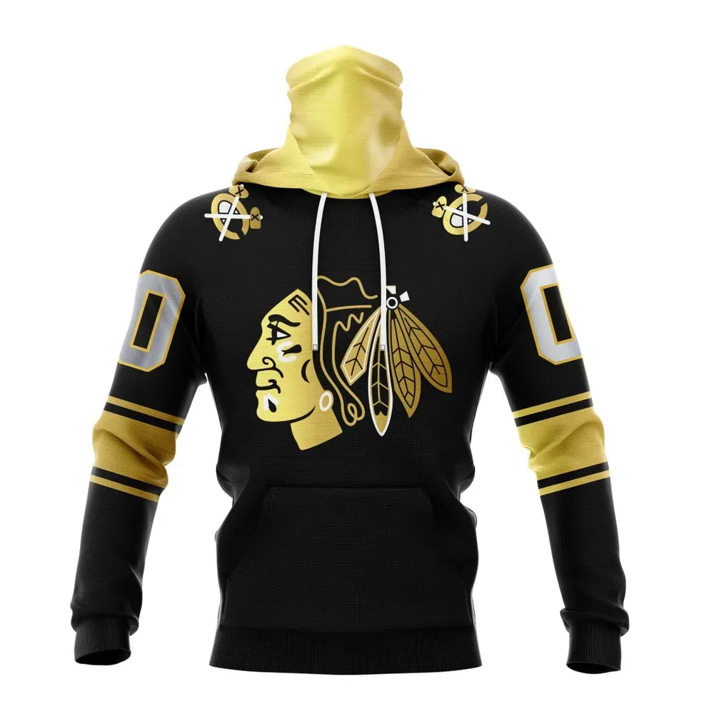 NHL Chicago Blackhawks Special Black And Gold Design St2401 Mask Hoodie