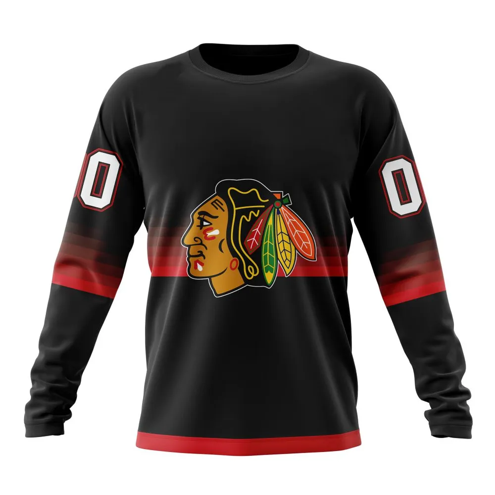 NHL Chicago Blackhawks Special Black And Gradient Design St2301 Long Sleeved Sweatshirt 