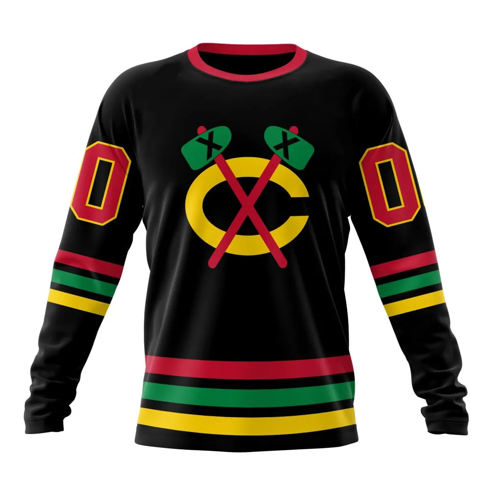 NHL Chicago Blackhawks Special Blackout Design St2401 Long Sleeved Sweatshirt 