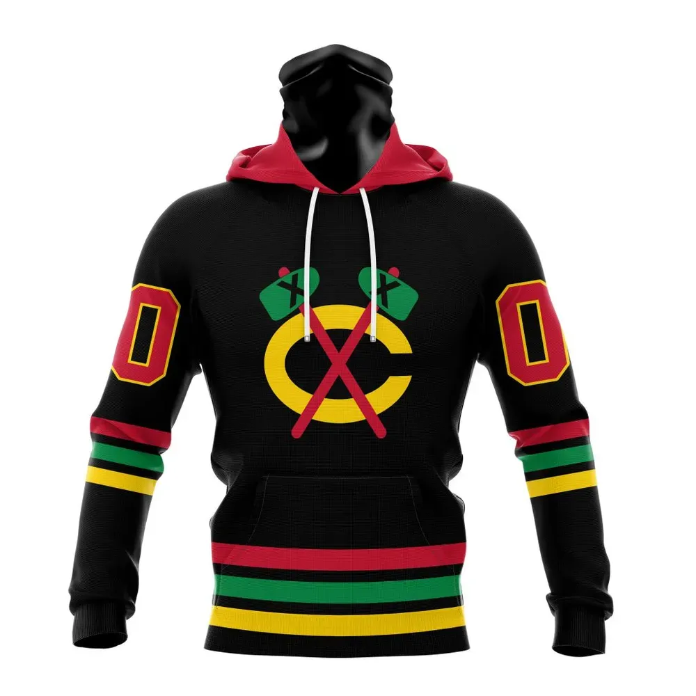 NHL Chicago Blackhawks Special Blackout Design St2401 Mask Hoodie