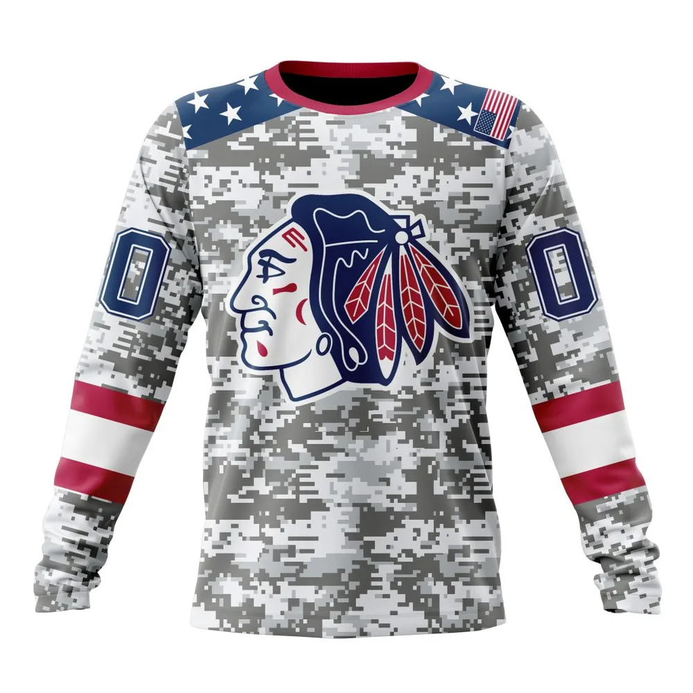 NHL Chicago Blackhawks Special Camo Design For Veterans Day St2301 Long Sleeved Sweatshirt 