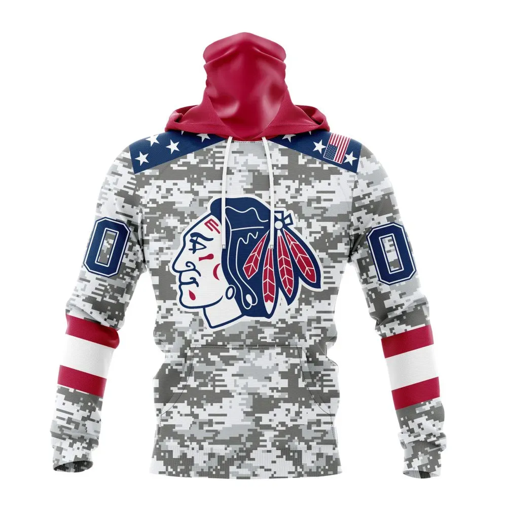 NHL Chicago Blackhawks Special Camo Design For Veterans Day St2301 Mask Hoodie