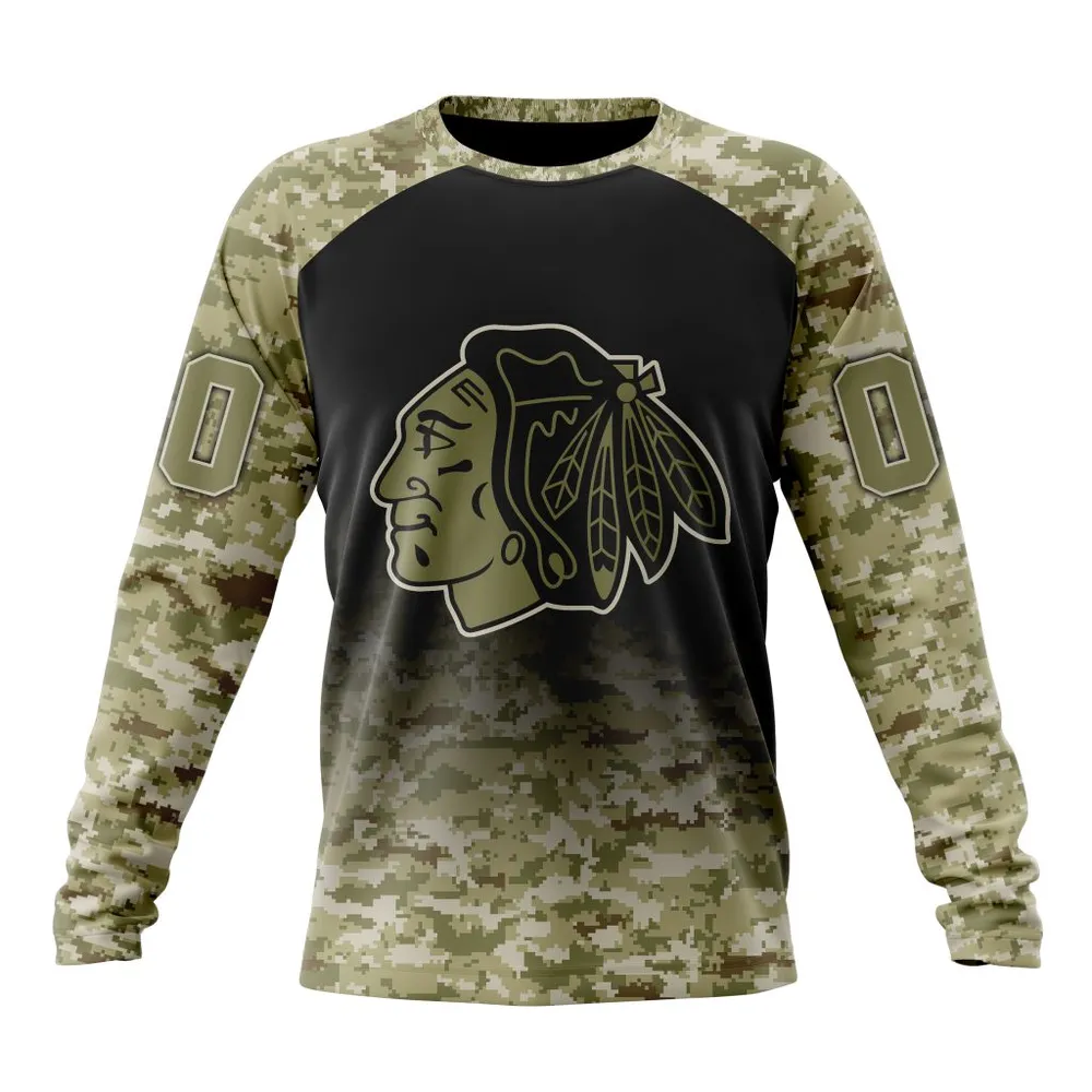 NHL Chicago Blackhawks Special Camo Design For Veterans Day St2302 Long Sleeved Sweatshirt 