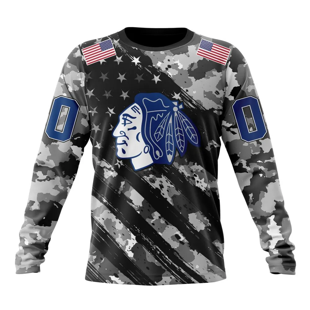 NHL Chicago Blackhawks Special Camo Military Design St2301 Long Sleeved Sweatshirt 