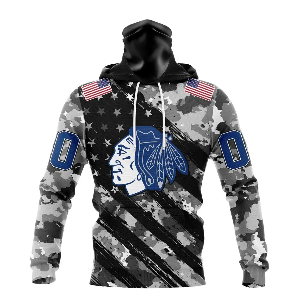 NHL Chicago Blackhawks Special Camo Military Design St2301 Mask Hoodie