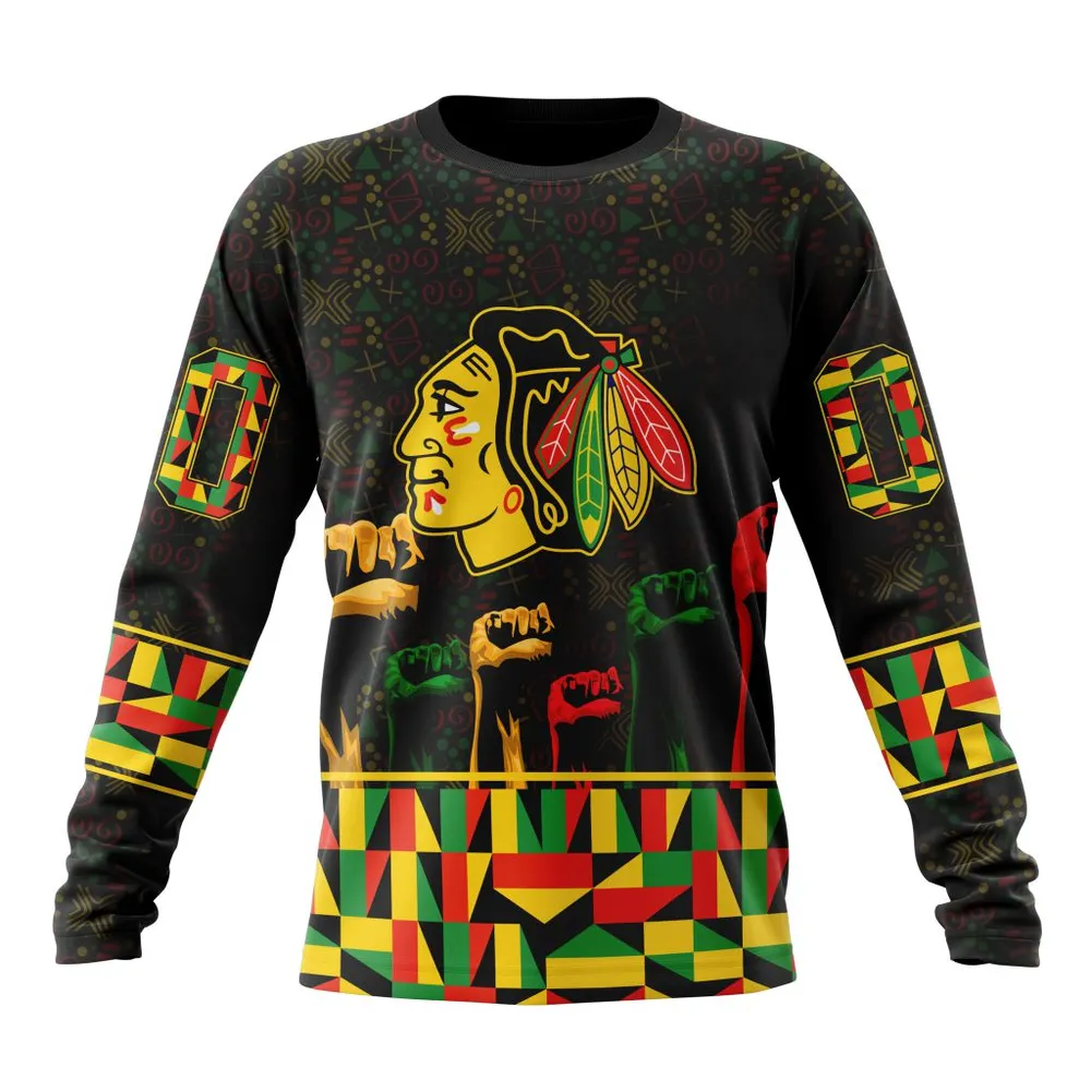 NHL Chicago Blackhawks Special Design Celebrate Black History Month St2201 Long Sleeved Sweatshirt 